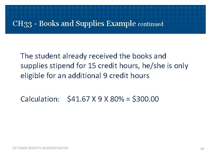 CH 33 - Books and Supplies Example continued The student already received the books