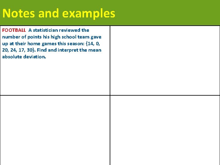 Notes and examples FOOTBALL A statistician reviewed the number of points high school team