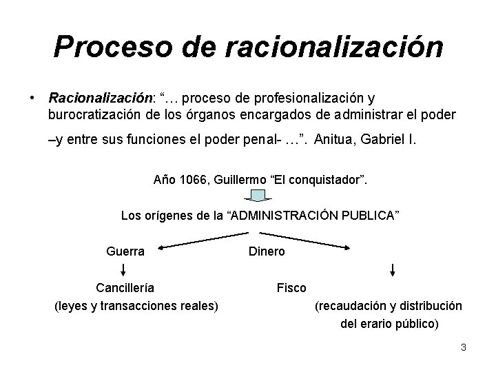 Proceso de racionalización • Racionalización: “… proceso de profesionalización y burocratización de los órganos