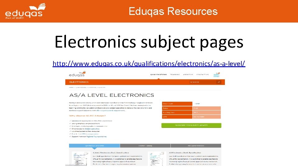 Eduqas Resources Electronics subject pages http: //www. eduqas. co. uk/qualifications/electronics/as-a-level/ 