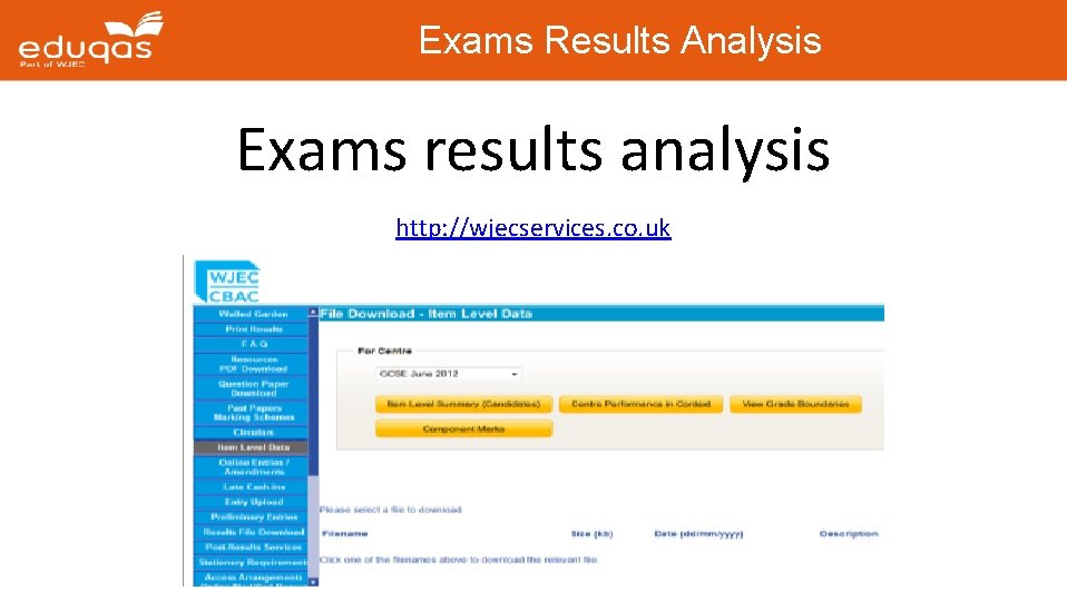 Exams Results Analysis Exams results analysis http: //wjecservices. co. uk 