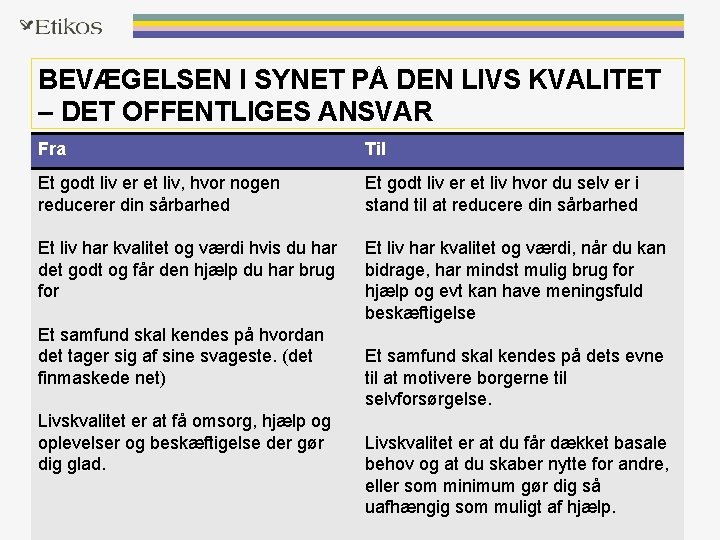 BEVÆGELSEN I SYNET PÅ DEN LIVS KVALITET – DET OFFENTLIGES ANSVAR Fra Til Et BEVÆGELSEN I SYNET PÅ DEN LIVS KVALITET – DET OFFENTLIGES ANSVAR Fra Til Et