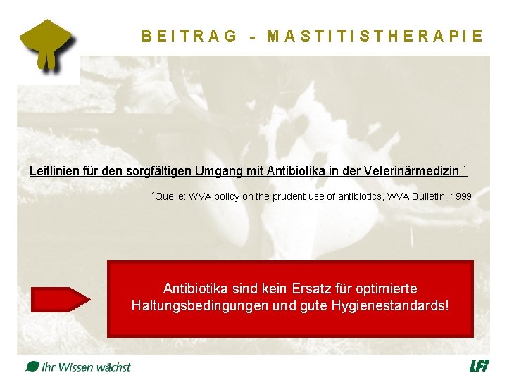 BEITRAG - MASTITISTHERAPIE Leitlinien für den sorgfältigen Umgang mit Antibiotika in der Veterinärmedizin 1