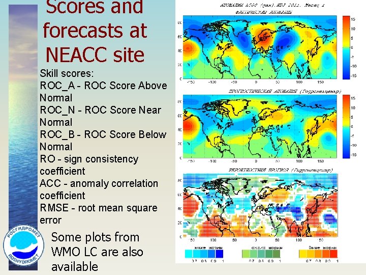 Scores and forecasts at NEACC site Skill scores: ROC_A - ROC Score Above Normal