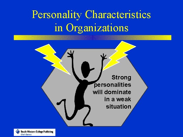 Personality Characteristics in Organizations Strong personalities will dominate in a weak situation 