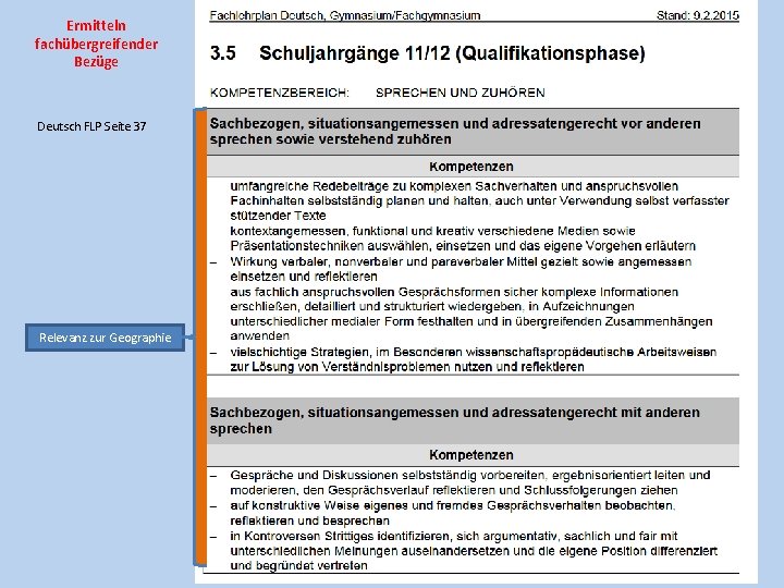 Ermitteln fachübergreifender Bezüge Deutsch FLP Seite 37 Relevanz zur Geographie 