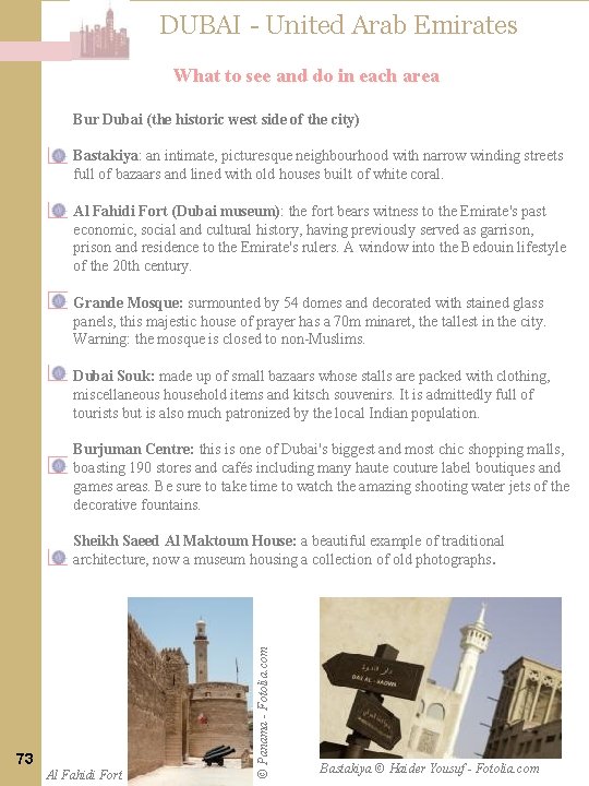 DUBAI - United Arab Emirates What to see and do in each area Bur