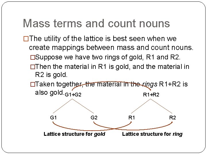 Mass terms and count nouns �The utility of the lattice is best seen when