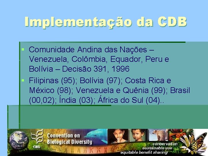 Implementação da CDB § Comunidade Andina das Nações – Venezuela, Colômbia, Equador, Peru e