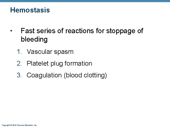 Hemostasis • Fast series of reactions for stoppage of bleeding 1. Vascular spasm 2.