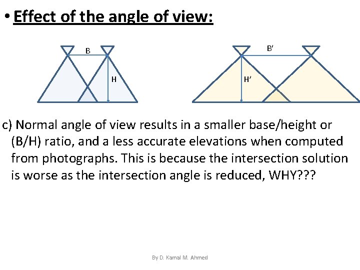  • Effect of the angle of view: B’ B H H’ c) Normal