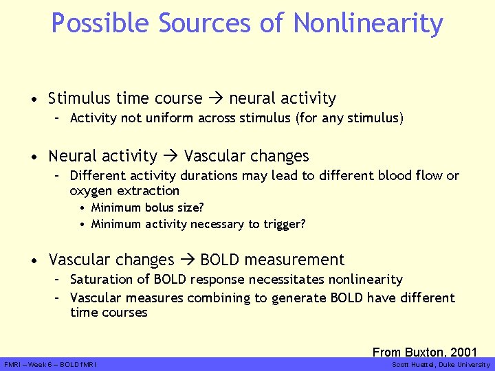 Possible Sources of Nonlinearity • Stimulus time course neural activity – Activity not uniform