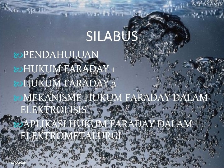 SILABUS PENDAHULUAN HUKUM FARADAY 1 HUKUM FARADAY 2 MEKANISME HUKUM FARADAY DALAM ELEKTROLISIS APLIKASI