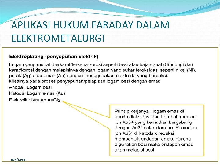 APLIKASI HUKUM FARADAY DALAM ELEKTROMETALURGI 11/5/2020 
