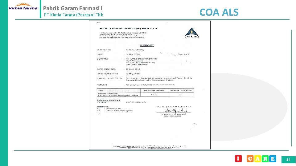 Pabrik Garam Farmasi I PT Kimia Farma (Persero) Tbk COA ALS 41 