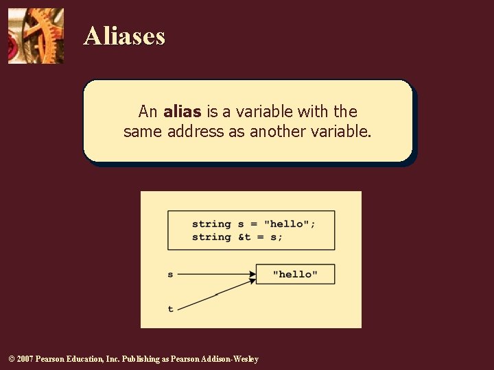 Aliases An alias is a variable with the same address as another variable. © Aliases An alias is a variable with the same address as another variable. ©