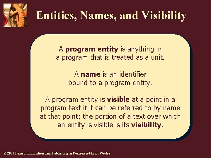 Entities, Names, and Visibility A program entity is anything in a program that is Entities, Names, and Visibility A program entity is anything in a program that is