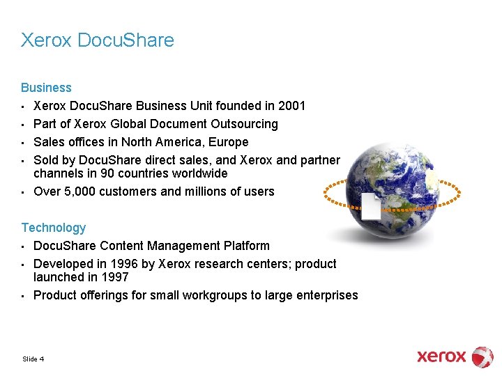 Xerox Docu. Share Business • Xerox Docu. Share Business Unit founded in 2001 •