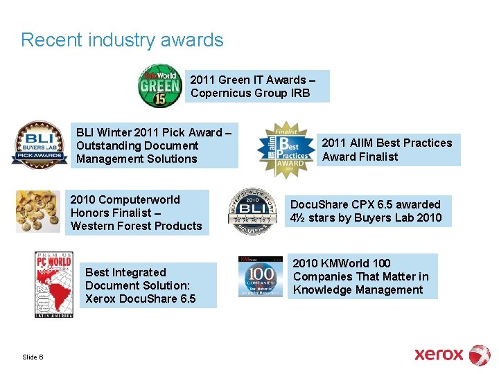 Recent industry awards 2011 Green IT Awards – Copernicus Group IRB BLI Winter 2011