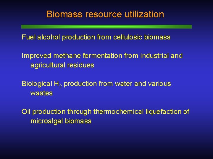 Biomass resource utilization Fuel alcohol production from cellulosic biomass Improved methane fermentation from industrial