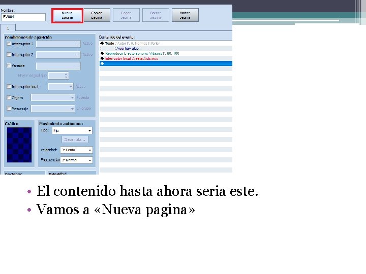  • El contenido hasta ahora seria este. • Vamos a «Nueva pagina» 