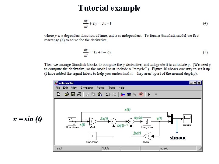 Tutorial example x = sin (t) simout 11/5/2020 