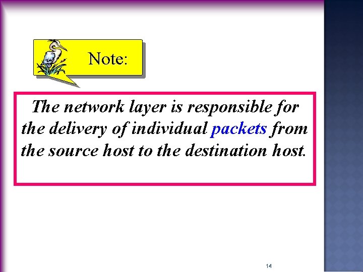 Note: The network layer is responsible for the delivery of individual packets from the