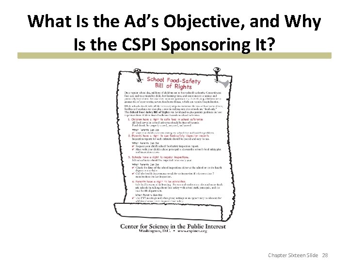 What Is the Ad’s Objective, and Why Is the CSPI Sponsoring It? Chapter Sixteen