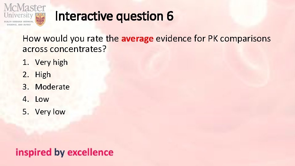 Interactive question 6 How would you rate the average evidence for PK comparisons across