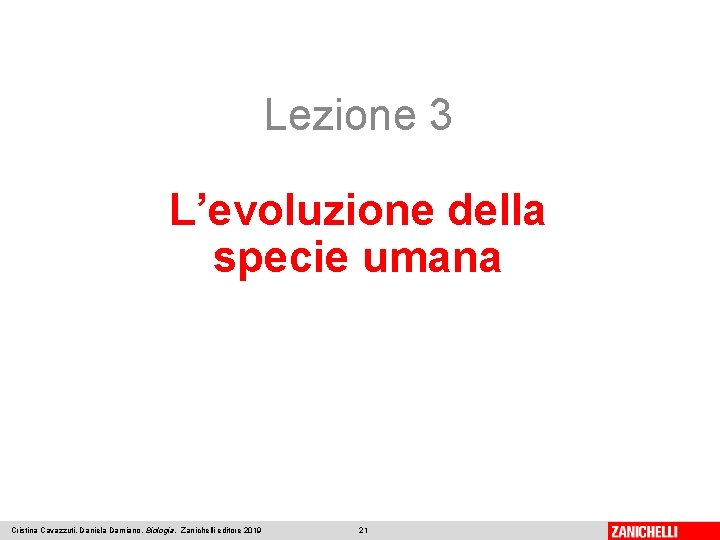 Lezione 3 L’evoluzione della specie umana Cristina Cavazzuti, Daniela Damiano, Biologia, Zanichelli editore 2019