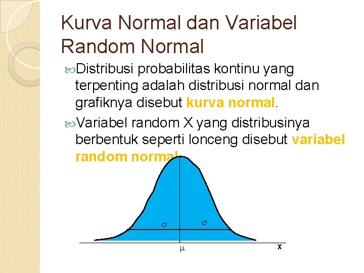 Kurva Normal dan Variabel Random Normal Distribusi probabilitas kontinu yang terpenting adalah distribusi normal