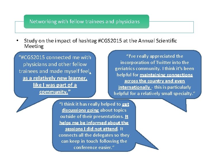 Networking with fellow trainees and physicians • Study on the impact of hashtag #CGS