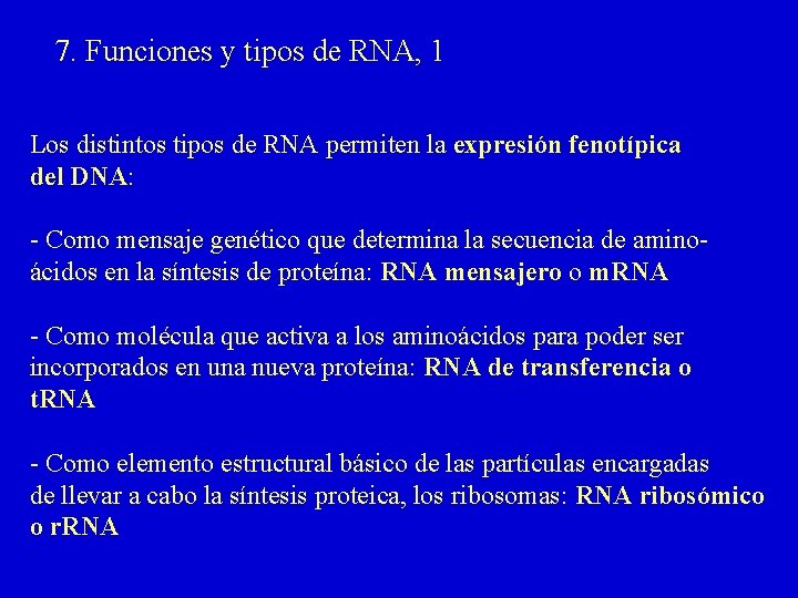 7. Funciones y tipos de RNA, 1 Los distintos tipos de RNA permiten la