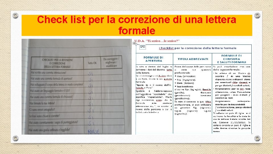 Check list per la correzione di una lettera formale Check list per la correzione di una lettera formale
