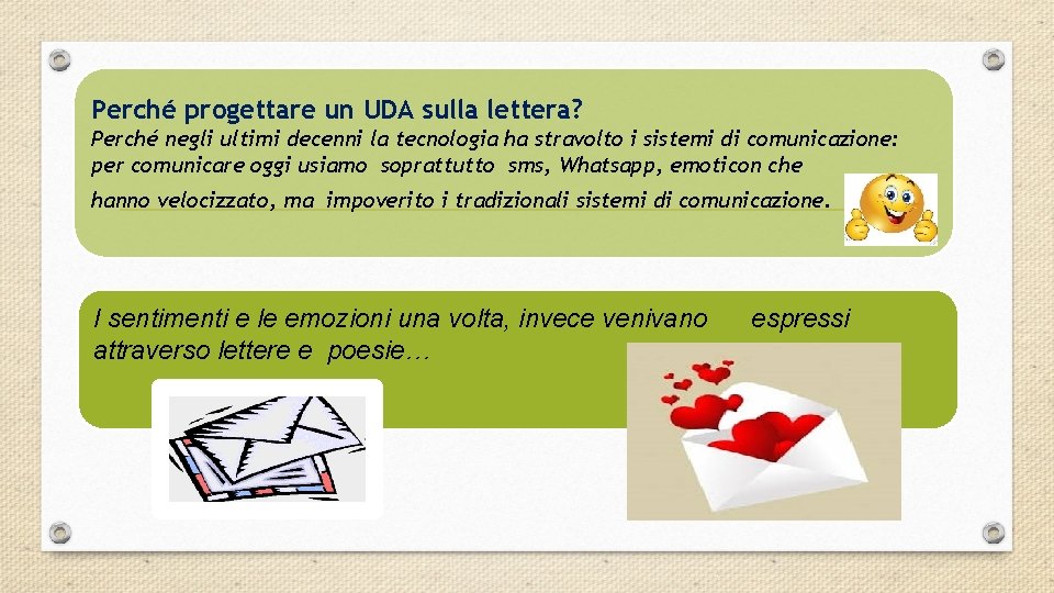 Perché progettare un UDA sulla lettera? Perché negli ultimi decenni la tecnologia ha stravolto Perché progettare un UDA sulla lettera? Perché negli ultimi decenni la tecnologia ha stravolto