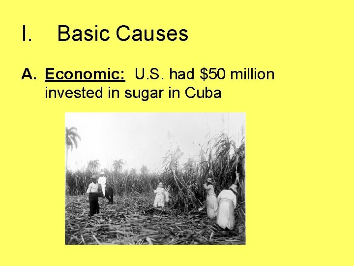 I. Basic Causes A. Economic: U. S. had $50 million invested in sugar in