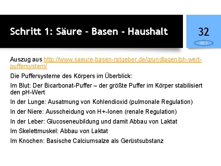 Schritt 1: Säure – Basen - Haushalt 32 UG 3 Auszug aus http: //www.