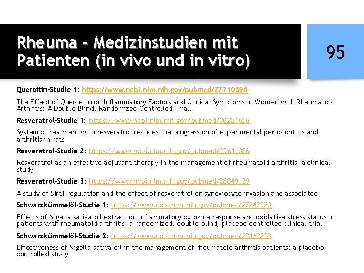 Rheuma – Medizinstudien mit Patienten (in vivo und in vitro) 95 Quercitin-Studie 1: https: