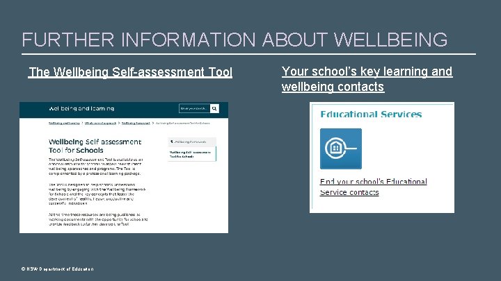 FURTHER INFORMATION ABOUT WELLBEING The Wellbeing Self-assessment Tool © NSW Department of Education Your