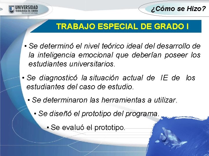 ¿Cómo se Hizo? TRABAJO ESPECIAL DE GRADO I • Se determinó el nivel teórico