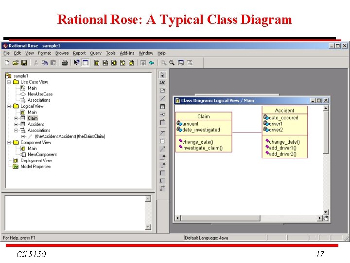Rational Rose: A Typical Class Diagram CS 5150 17 