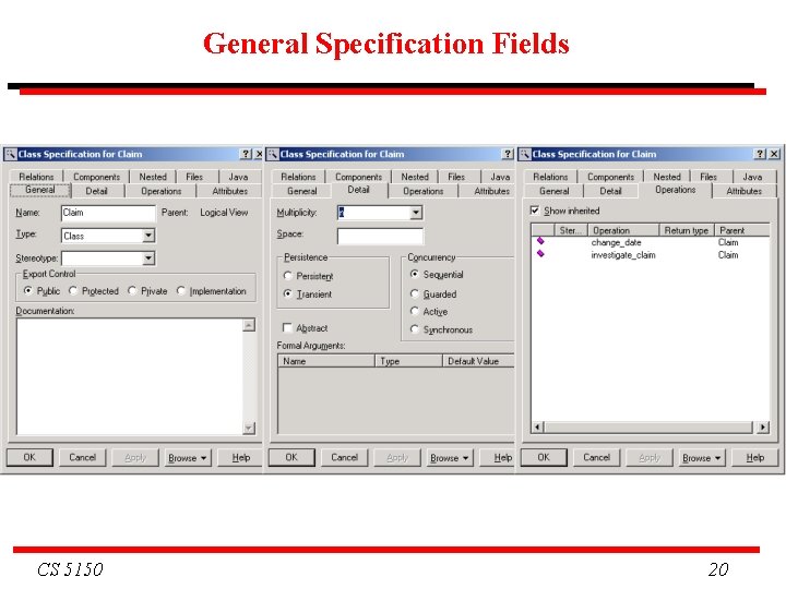 General Specification Fields CS 5150 20 