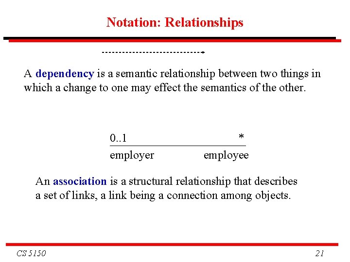 Notation: Relationships A dependency is a semantic relationship between two things in which a