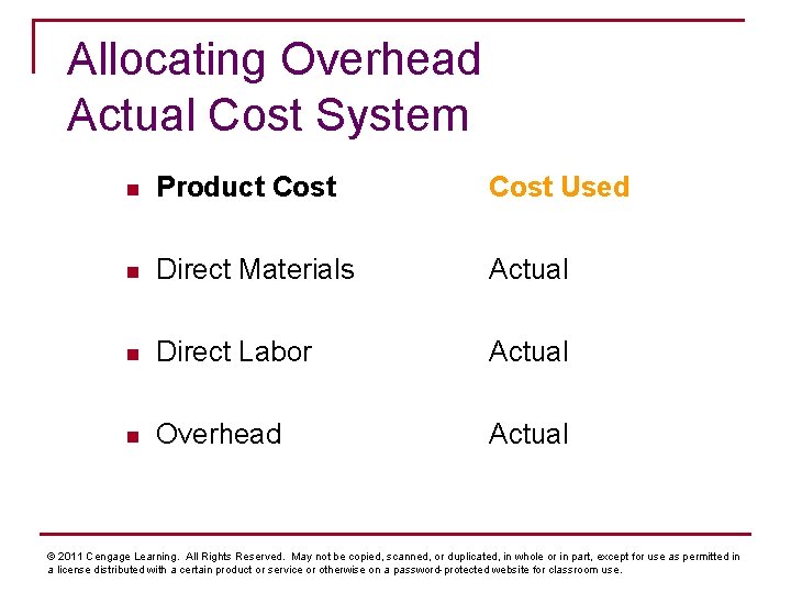 Allocating Overhead Actual Cost System n Product Cost Used n Direct Materials Actual n