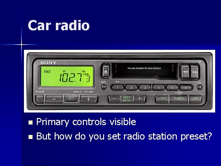 Car radio Primary controls visible n But how do you set radio station preset?