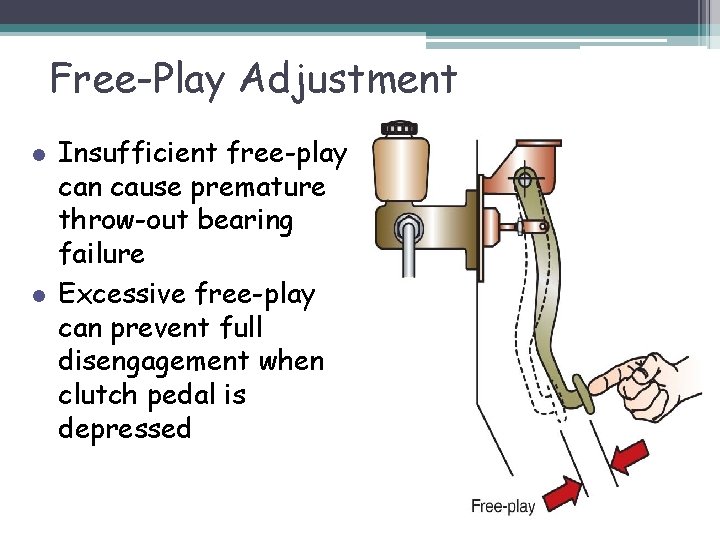 Free-Play Adjustment l l Insufficient free-play can cause premature throw-out bearing failure Excessive free-play