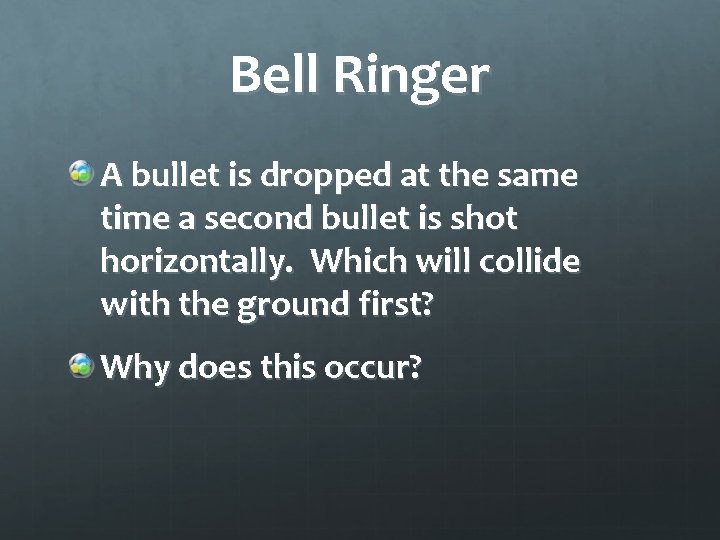 Bell Ringer A bullet is dropped at the same time a second bullet is