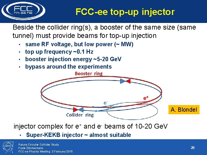 FCC-ee top-up injector Beside the collider ring(s), a booster of the same size (same