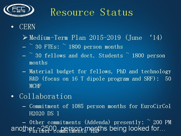 Resource Status • CERN Ø Medium-Term Plan 2015 -2019 (June ‘ 14) – ~