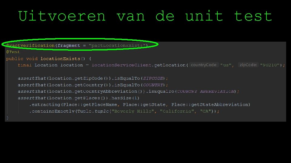 Uitvoeren van de unit test 